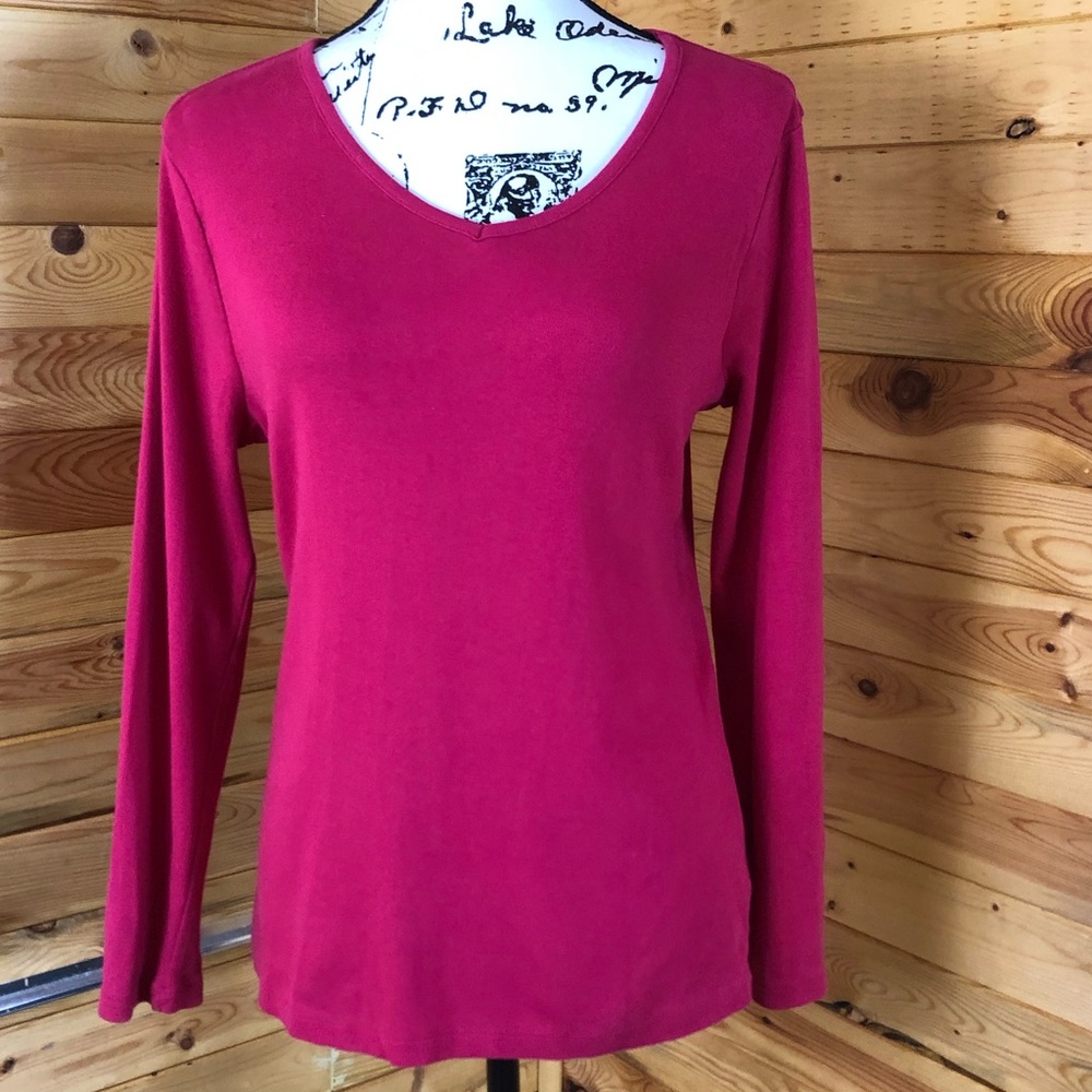 Dark pink long sleeve v neck top